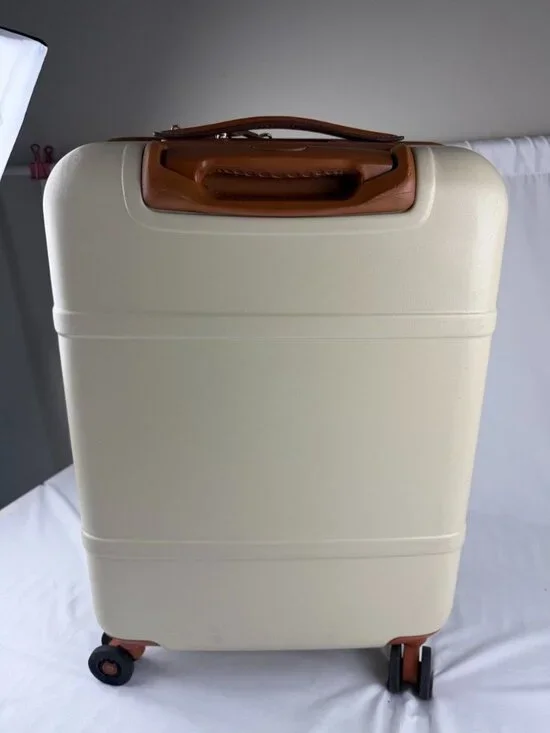 BRICS BELLAGIO 21” Suitcases Cream Tan Rolling Suitcase Trunk Leather Trim - Picture 2 of 16